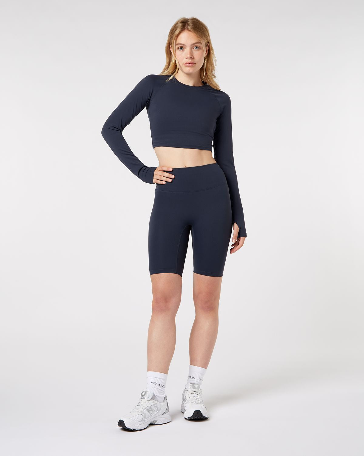 Long Sleeve Crop Top - Deep Ocean Blue
