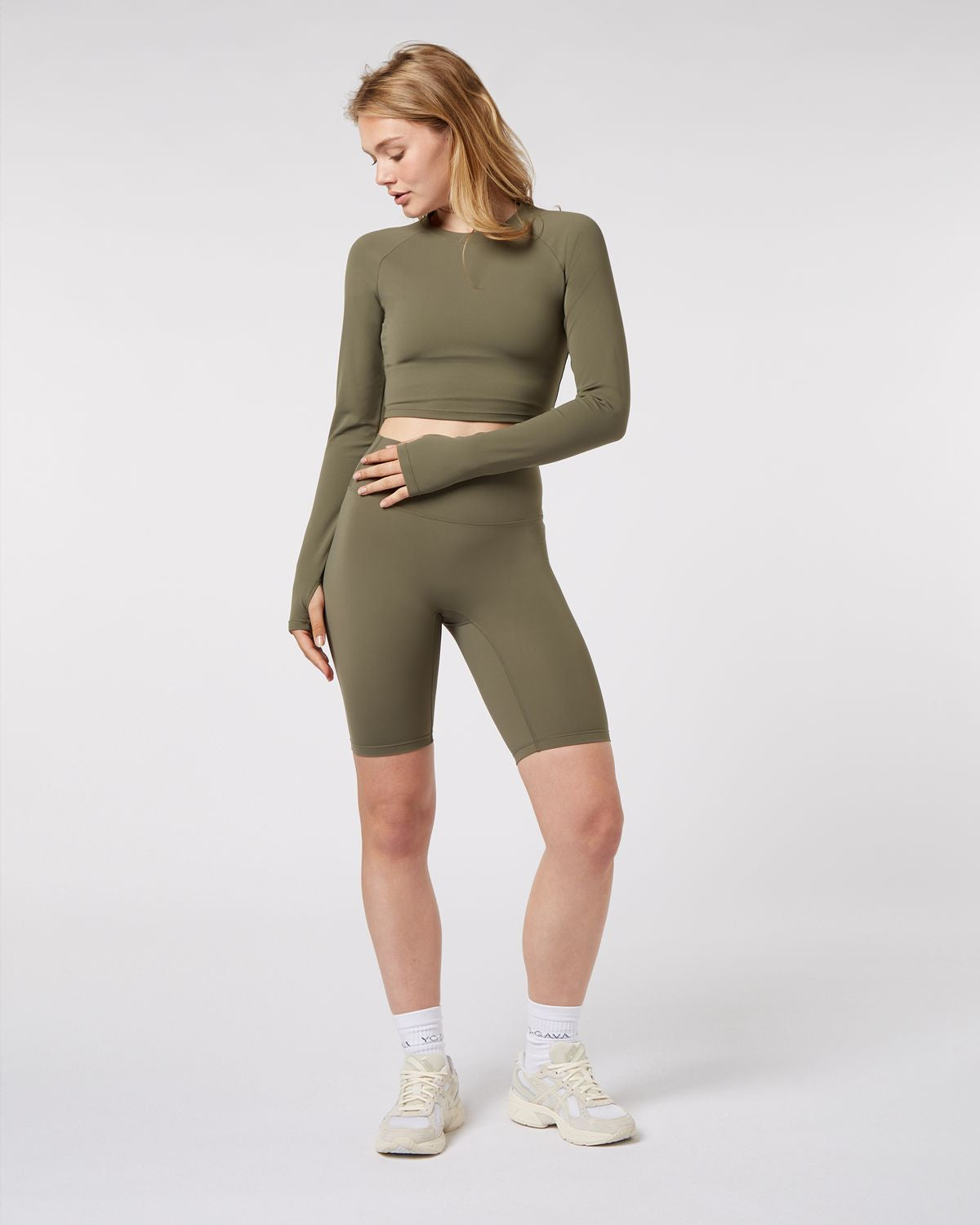 Long Sleeve Crop Top - Olive Green